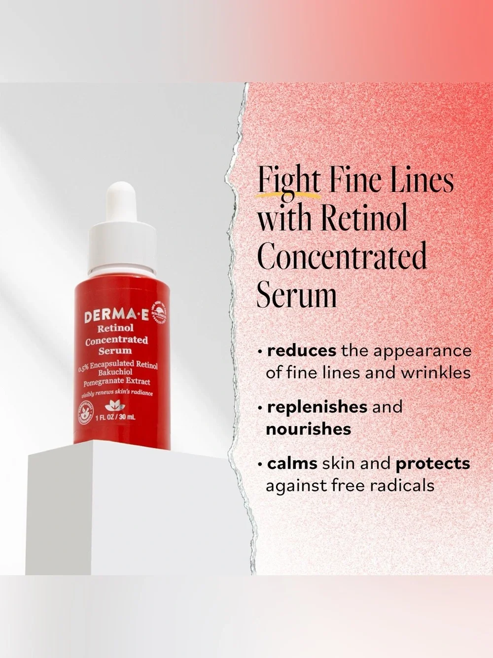 DERMA E Retinol Concentrated Serum | 0.5% Encapsulated Retinol | 1 oz | NIB